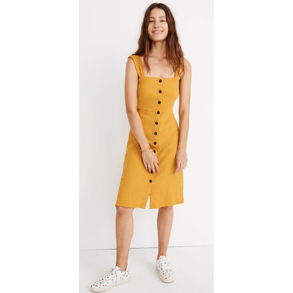 Madewell Button Front‎ Tank Dress Mustard XXS